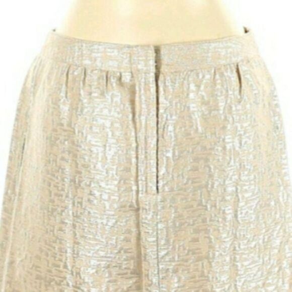 Loft Skirt Womens 10 Retro 60's Wool Mini Cream Gold Brocade Metallic Jackie O - Picture 7 of 10